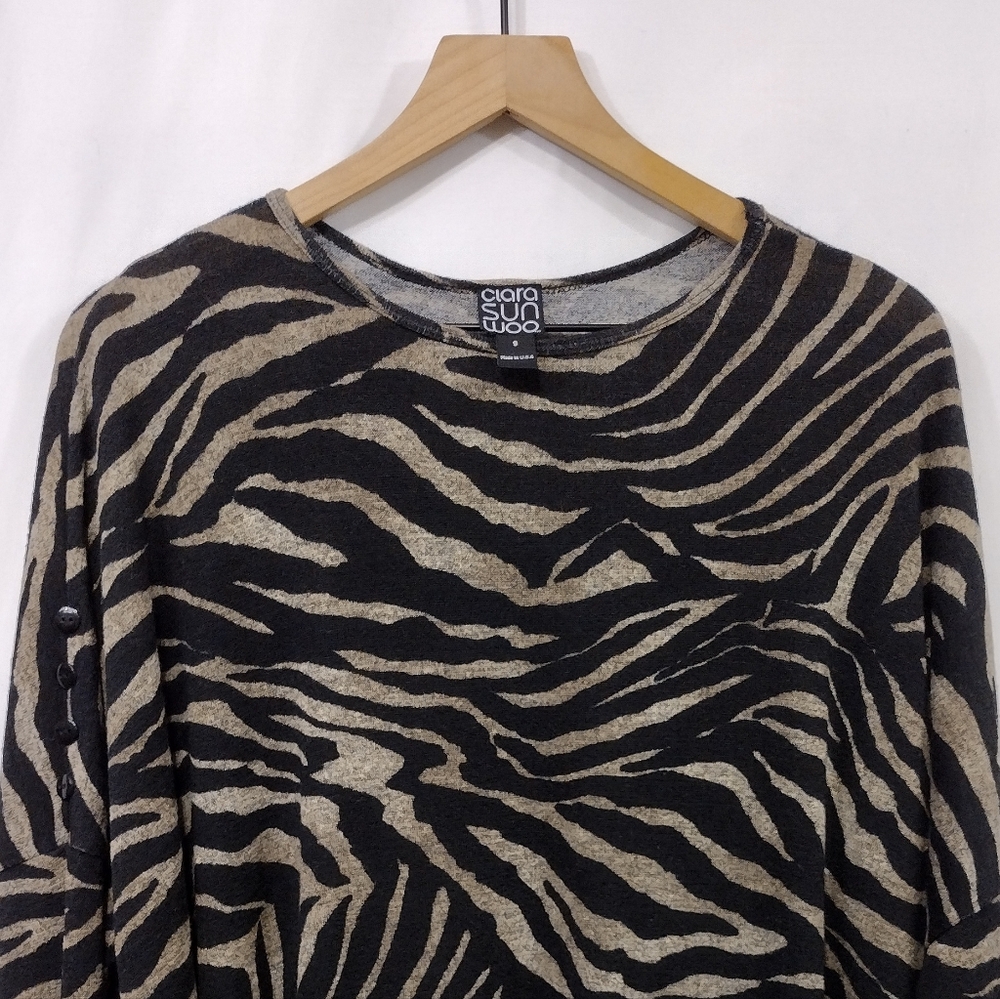 Clara Sun Woo Zebra Print Tunic Women's S Brown Black Boho Retro 90s Y2K - Picture 3 of 10